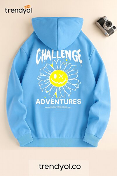 JANTIL MODA سويت شيرت بقلنسوة مطبوع عليه "Mutlu Papatya and CHALLENGE ADVENTU...