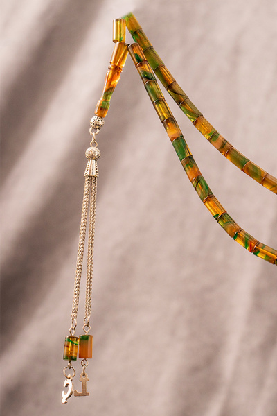İSTANBULTAKI925 Cut Amber Prayer Beads with Special Box and Letter Tassel