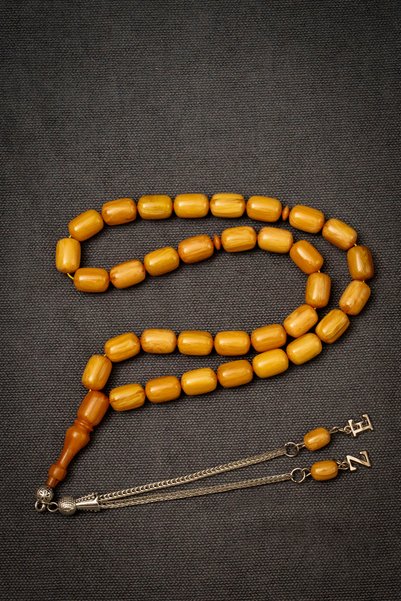 İSTANBULTAKI925 Special Box and Lettered Tassels, Master Craftsmanship, Capsule-Pressed Amber Prayer Beads