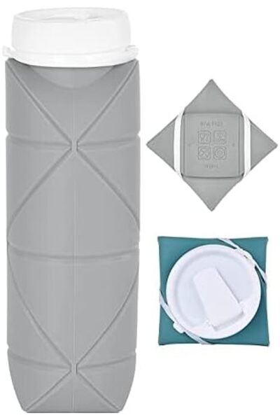 Arabest Collapsible Silicone Water Bottle,600ml Leakproof Foldable Sports Bot...