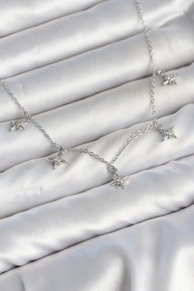 Livenda Brass Silver Color Row Minimal Pole Star Model Women's Necklace Tj-Bk...