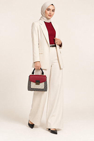 China Women's Patterned Multi-Colored Red, Black, Beige Handbag