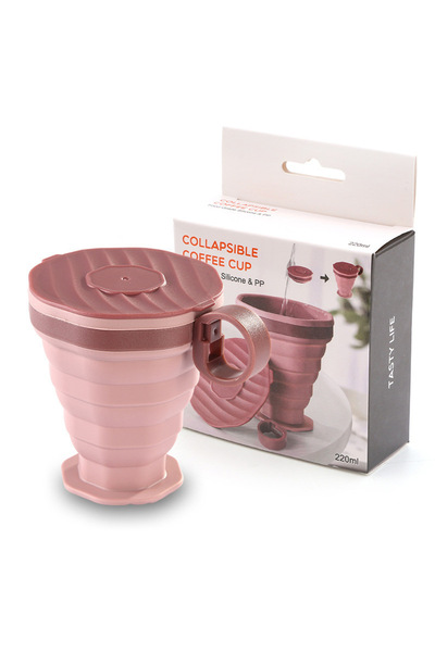 Generic Brand Foldable travel mug with plastic lid, coffee mug, silicone, pink