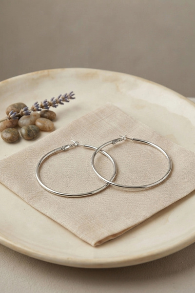 Livenda 316L Steel Silver Color 46 mm Hoop Earrings Tj-Bkp12002