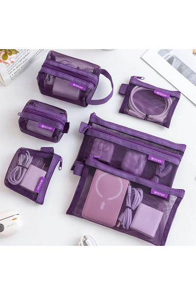 Choice Purple 6PCS Transparent Mesh Coin and Miscellaneous Storage Bags Porta...