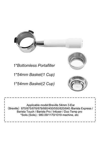Choice 54MM 3Ear-White 54mm Coffee Bottomless Portafilter Naked For Breville ...