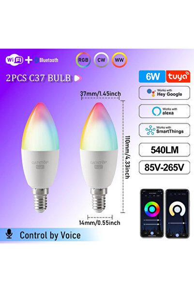 Choice 6w 2PCS 1-10PCS LED Candle Tuya Bulb WiFi E14 Smart RGB CW AC 85-265V ...