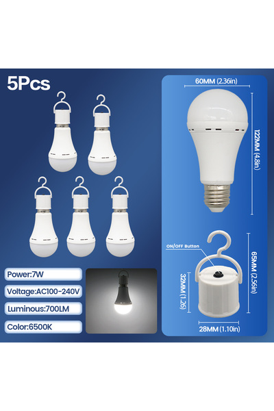 Choice AC100-240V 7W 5pcs LED Rechargeable Bulb Light E27 7W 1500mAh Emergenc...