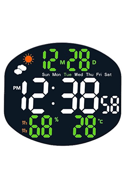 Choice 10inch 25.6x23cm Green Weather Station Large Digital Wall Clock TEMP H...