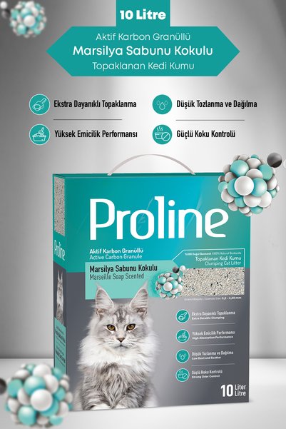 Proline AKTİF KARBON GRANÜLLÜ MARSİLYA SABUN KOKULU BENTONİT KEDİ KUMU 10 LT