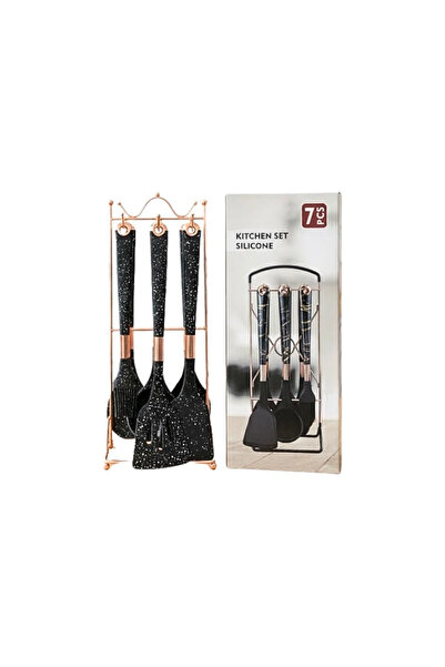 ELİSY 7 Piece Black Silicone Kitchen Set with Stand