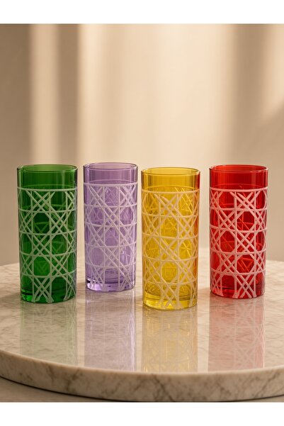 sglass 4 Kişilik Renkli Petek Desen Meşrubat Bardağı