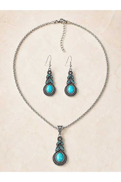 Generic Brand Women's Vintage Silver Color Turquoise Stone Pendant Necklace a...