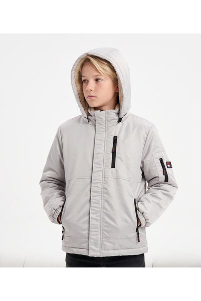 MM WİNNER Boy's Fur-Trimmed Water and Wind-Resistant Coat Jacket