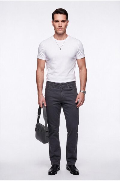 JSCO Men's Regular Fit Straight Leg Five-Pocket Cotton Blend Fabric Trousers ...
