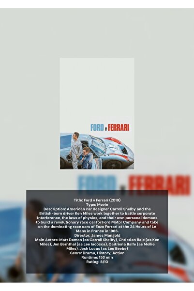 OEM Poster Infografic Ford contra Ferrari, Masini de Curse, Carton 250g, A4