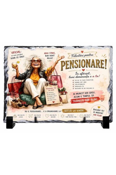 GIFTS4ALL Placa Decorativa din Ardezie – Cadou pentru Pensionare, Mesaj Amuza...