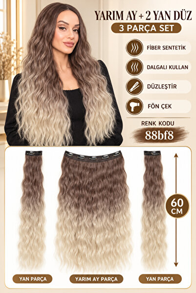 Suzan Peruk Yarımay Çıtçıt 3 parça tam set-Örgü Afro Dalgasına sahiptir-Çok y...