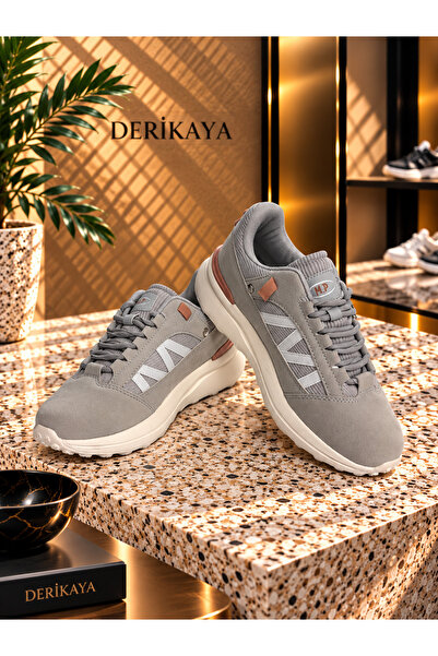 Kadın Gri Bağcıklı Düz Taban Rahat Günlük Sneaker Ayakkabı