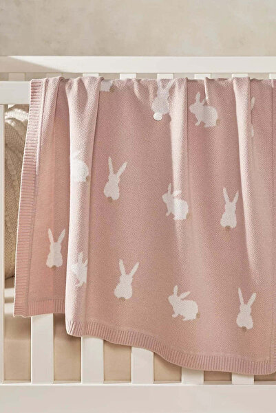 THE WHITE COMPANY Organic Cotton Rabbit Patterned Baby Girl Blanket - Pink, 7...