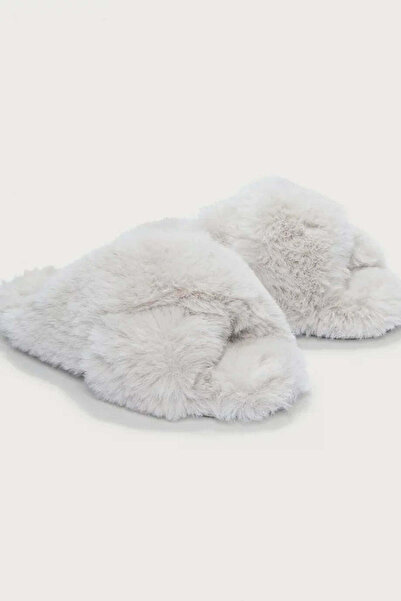 THE WHITE COMPANY Cross-Strapped Plush Women's House Slippers - Gray, 36-37