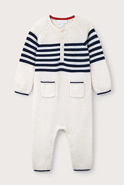 THE WHITE COMPANY رومبير أطفال مخطط من مزيج الكشمير والبريتون - أبيض، من 0 إل...
