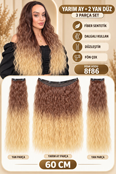 Suzan Peruk Yarımay Çıtçıt 3 parça tam set-Örgü Afro Dalgasına sahiptir-Çok y...