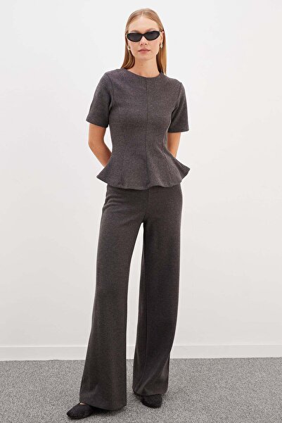 Fulla Moda Elastic Waist Knitwear Palazzo Trousers