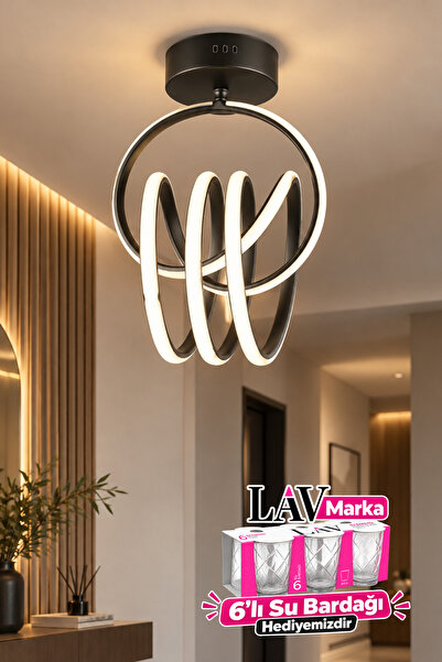 3 Halkalı Modern Plafonyer LED Sarkıt Avize Siyah 3 Renk Işıklı Dekoratif Avize