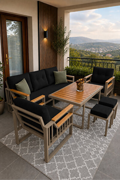 asaella mobilya Esinti Serisi Balkon Takımı, 3-1-1 Cappuccino Bahçe Takımı, (...
