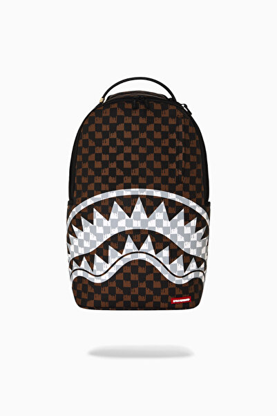 Sprayground Brown and Cream Drip Check Shark Dlxsv Laptop Backpack