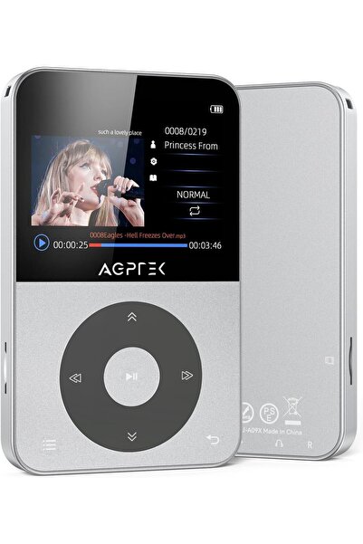 AGPTEK 64GB Bluetooth 5.3 MP3 Çalar, 2.3" Ekranlı, FM Radyo ve Kayıt Özellikl...