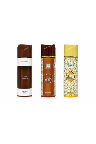 Naseem Golden Woods, Azhar & Bushra Pefume Body Spray Combo Set | 3 x 200 ML