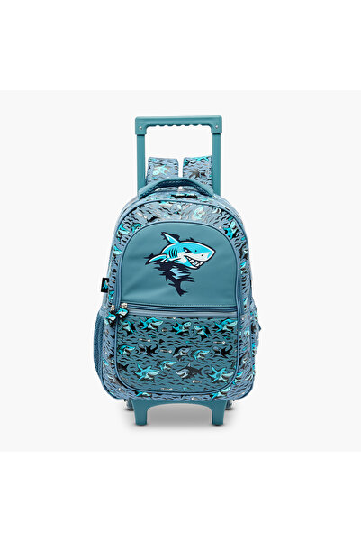 Juniors Shark Print Trolley Bag for Boys 5-8 Years with Laptop Compartment - ...