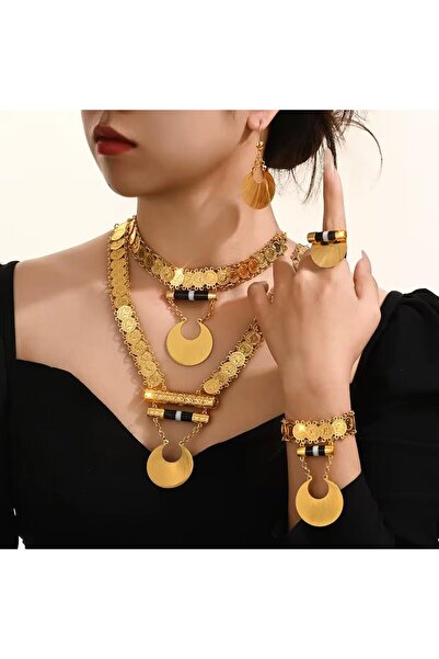 Generic Luxury Gold-Plated Jewelry Set, Crescent Moon Design, 4-Piece Set wit...
