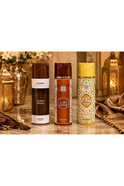 Naseem Golden Woods, Azhar & Bushra Pefume Body Spray Combo Set | 3 x 200 ML