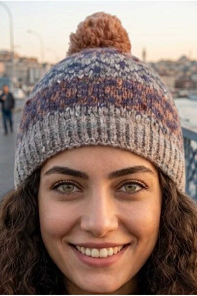 Mood Agenda Women's Patterned Pompom Knitted Winter Beanie