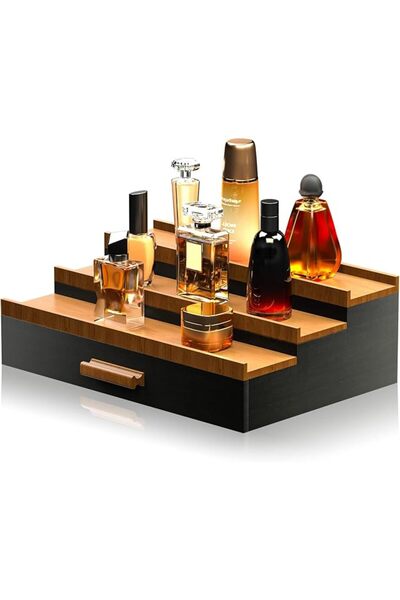 EXCEFORE منظم عطور خشبي، حامل عطور للرجال، عرض عطور على 3 طبقات مع درج تخزين ...