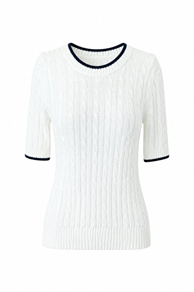 Özge Özgenç Striped Collar and Sleeves Knitted Sweater