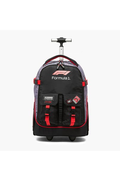 Formula One Logo Print Trolley Bag for Boys 8-12 Years Retractable Handle - 1...