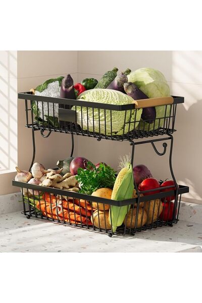 AZONEE 2-Tier Metal Fruit Basket with Banana Hangers – Detachable, Large Capa...