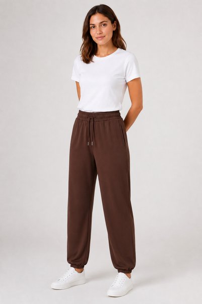 Quanlex Women's Modal Jogger Sweatpants with Elastic Cuffs, Lace-Up Waist, Double Pockets, Brown Trousers