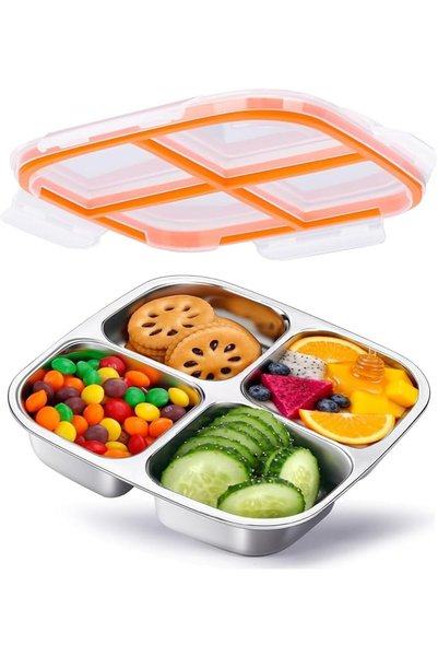 BOOMBOOMBOOM BOOM Stainless Steel Snack Container,4 Compartment Bbento Snack ...