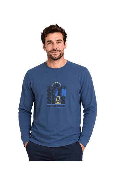 BattalModa İndigo Carew Uzun Kollu Tişört M-L-XL-2XL