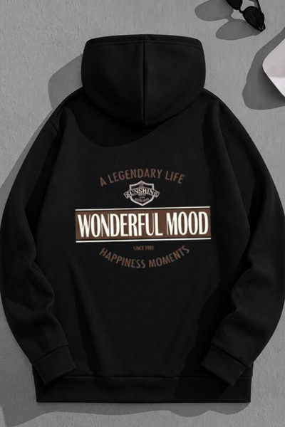 K KOZZ STYLE Unisex 3 Thread Cotton Black Wonderfulmood Print Loose Fit Sweat...