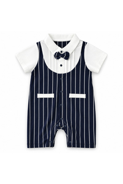 Hibobi Premium 3-18 Months Gentleman Style Baby Romper with Bow Tie, Lapel Co...