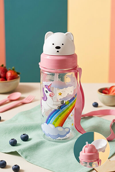 Kitchen Life 400 ml Ayıcık Askılı Pipetli Sızdırmaz Çocuk Matarası
