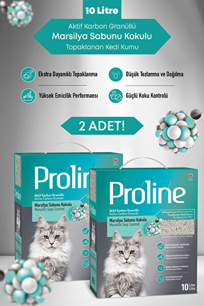 Proline AKTİF KARBON GRANÜLLÜ MARSİLYA SABUN KOKULU BENTONİT KEDİ KUMU 2X10 LT