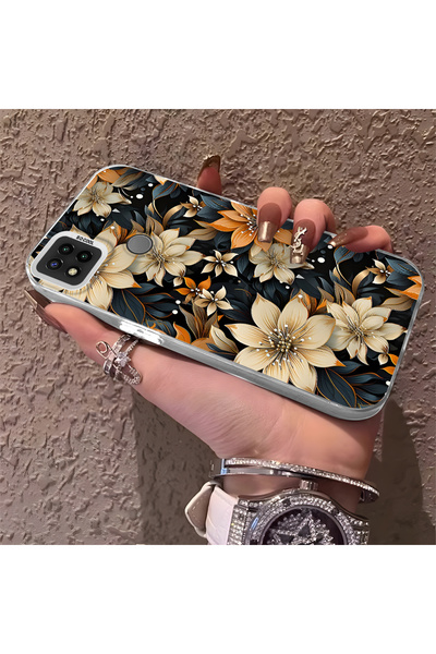 PATTERNOVA Redmi 9C/10A Uyumlu mat vintage altın çiçek desen sert kılıf, Darb...