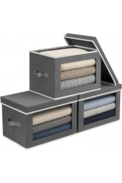 ANGJU Storage Bins with Lids - Fabric Storage Boxe with Window, Collapsible C...